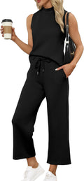 Two Piece Sets for Women Summer Lounge Sets Mock Neck Crop Pants
