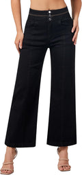 Women's Wide Leg Petite Jeans High Waisted Cropped Denim Pants