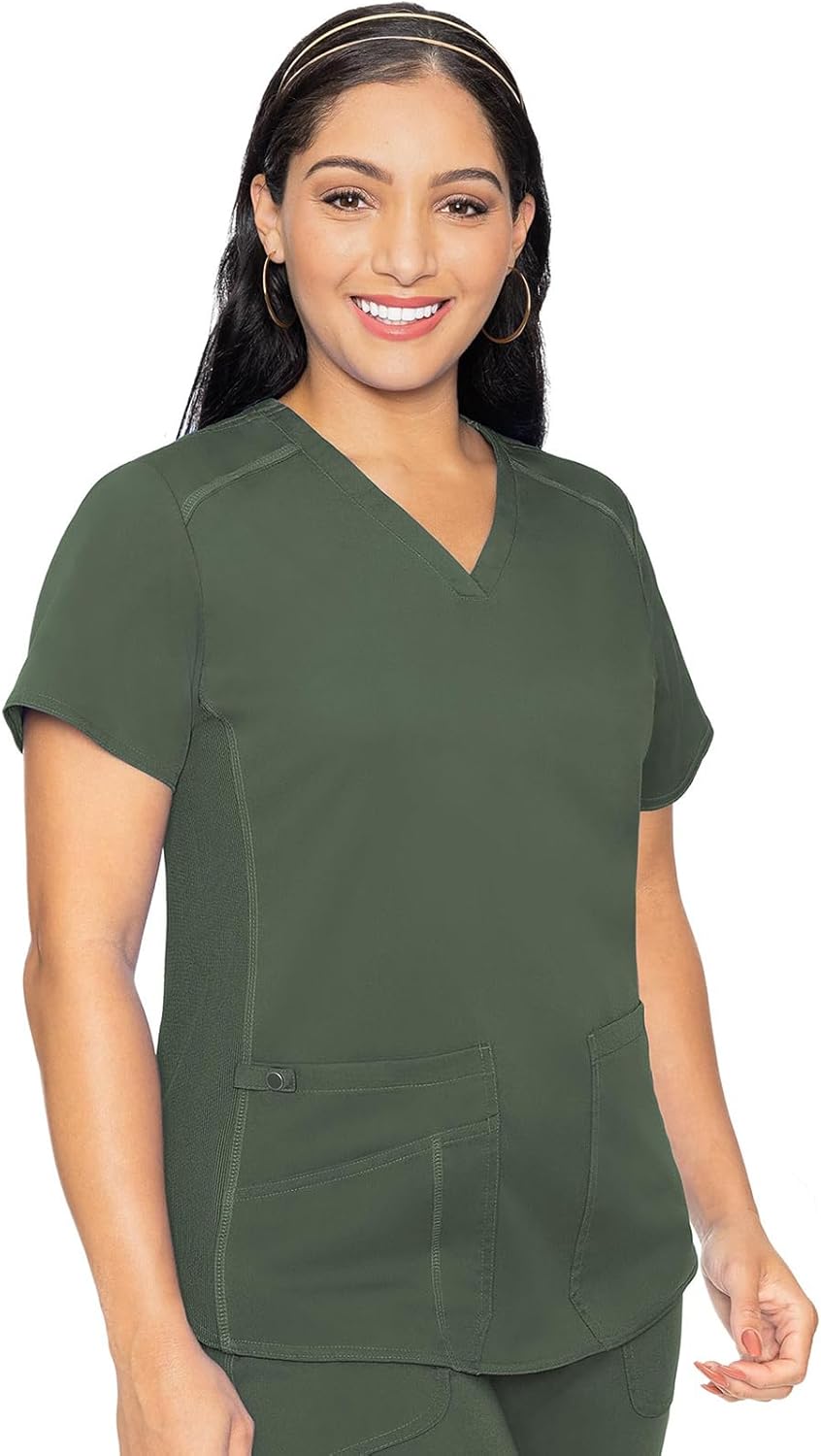 Med Couture V-Neck Scrub Top for Women with 4 Pockets and More