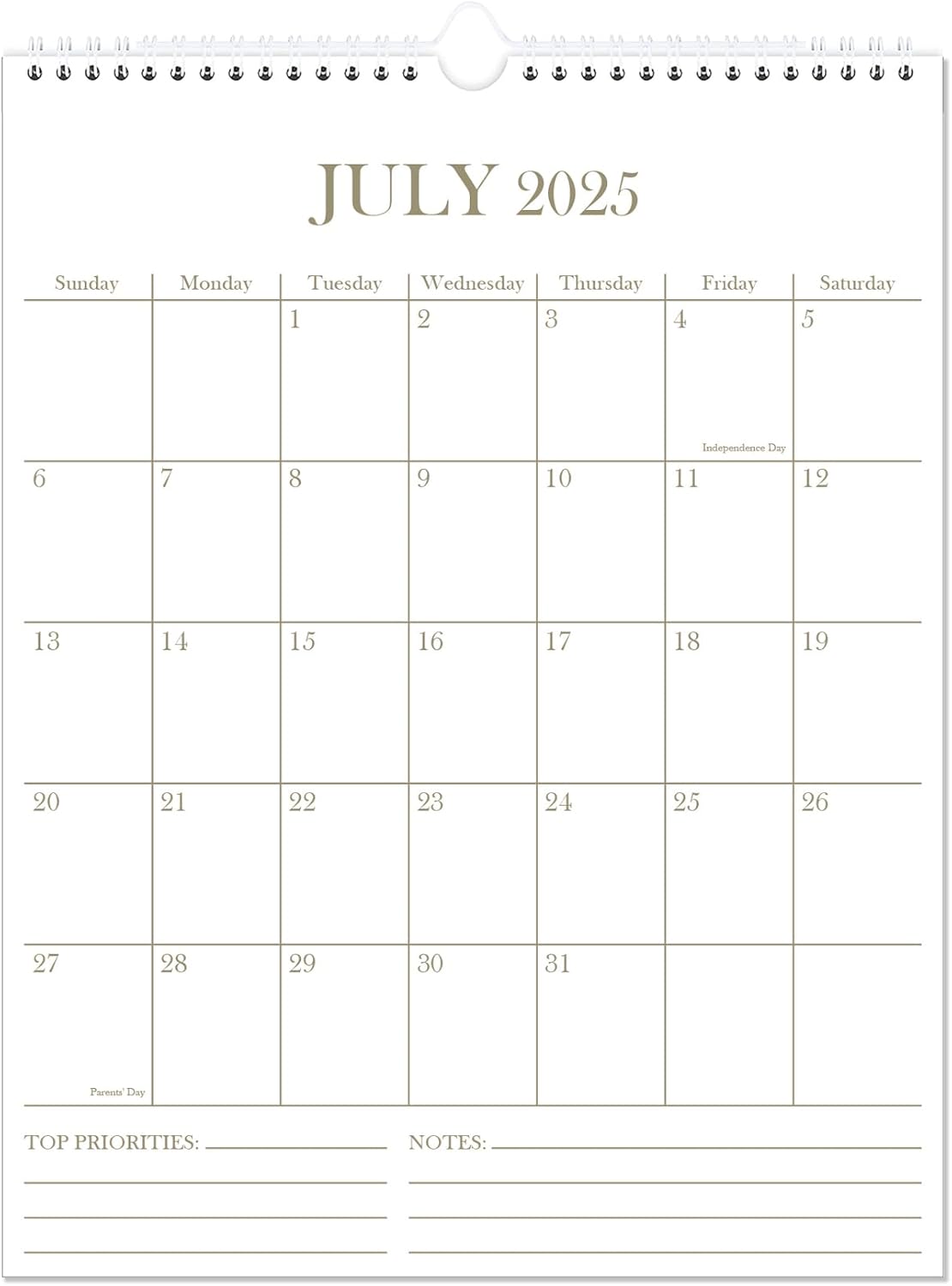 2025-2026 Vertical Wall Calendar - Thick Paper, 18 Months, Golden ~ Stay Organized!