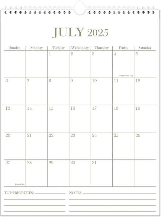 2025-2026 Vertical Wall Calendar - Thick Paper, 18 Months, Golden ~ Stay Organized!