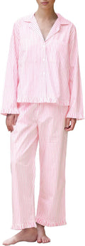 Flygo Womens Striped Pajama Sets 2 Piece Cotton Lounge Sets