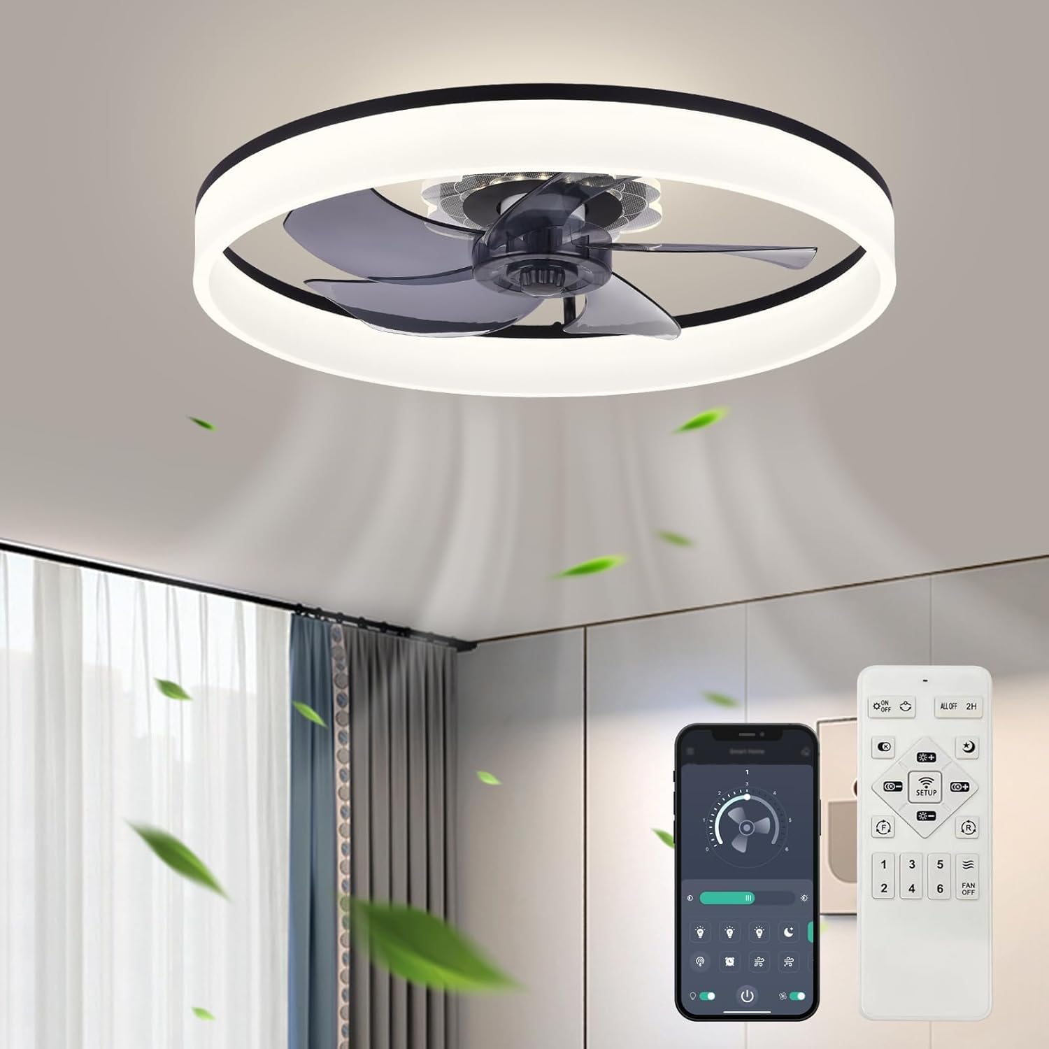 20ft' Ceiling Fan with Light - Modern Flush Mount Design