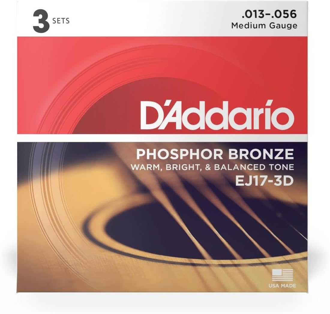 D'Addario EJ17-3D Phosphor Bronze Strings x3 - Rich Medium Tone