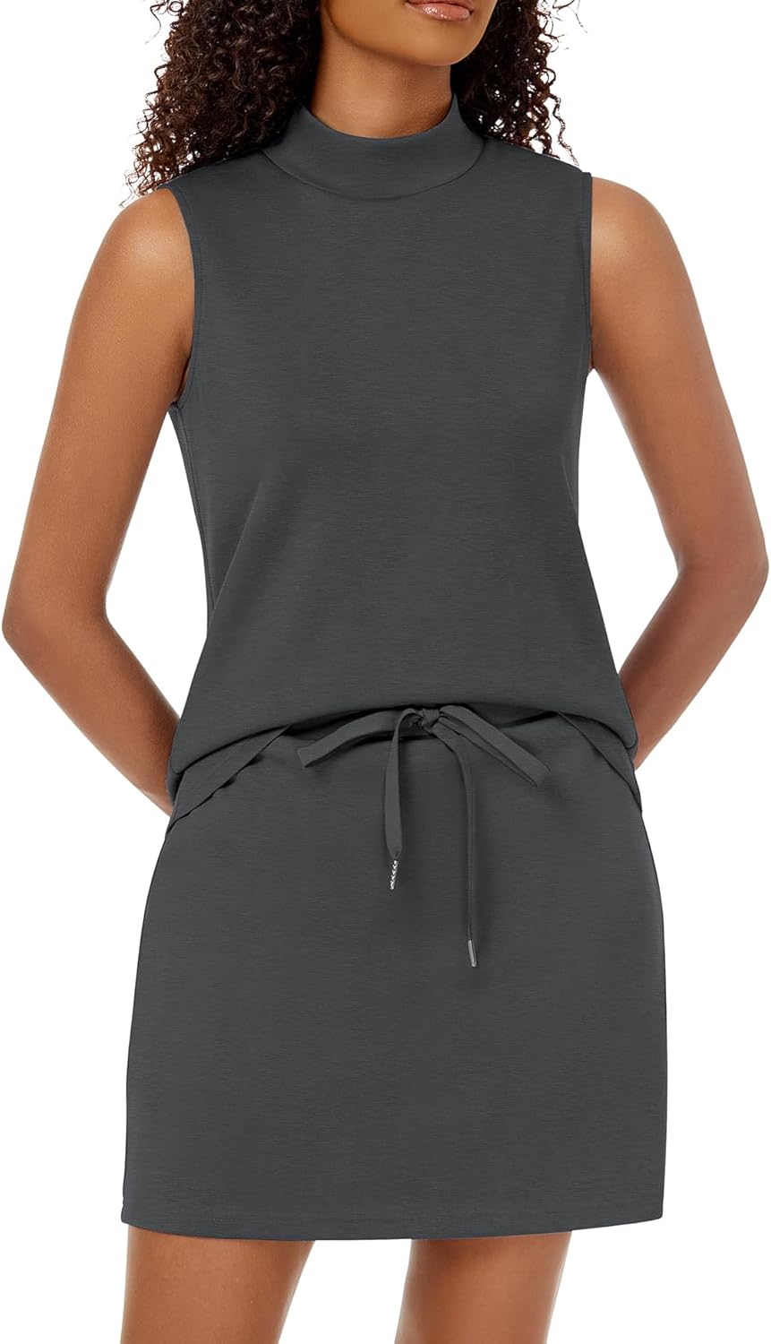 Two Piece Skirt Set for Women Casual Mock Neck Tennis Outfit