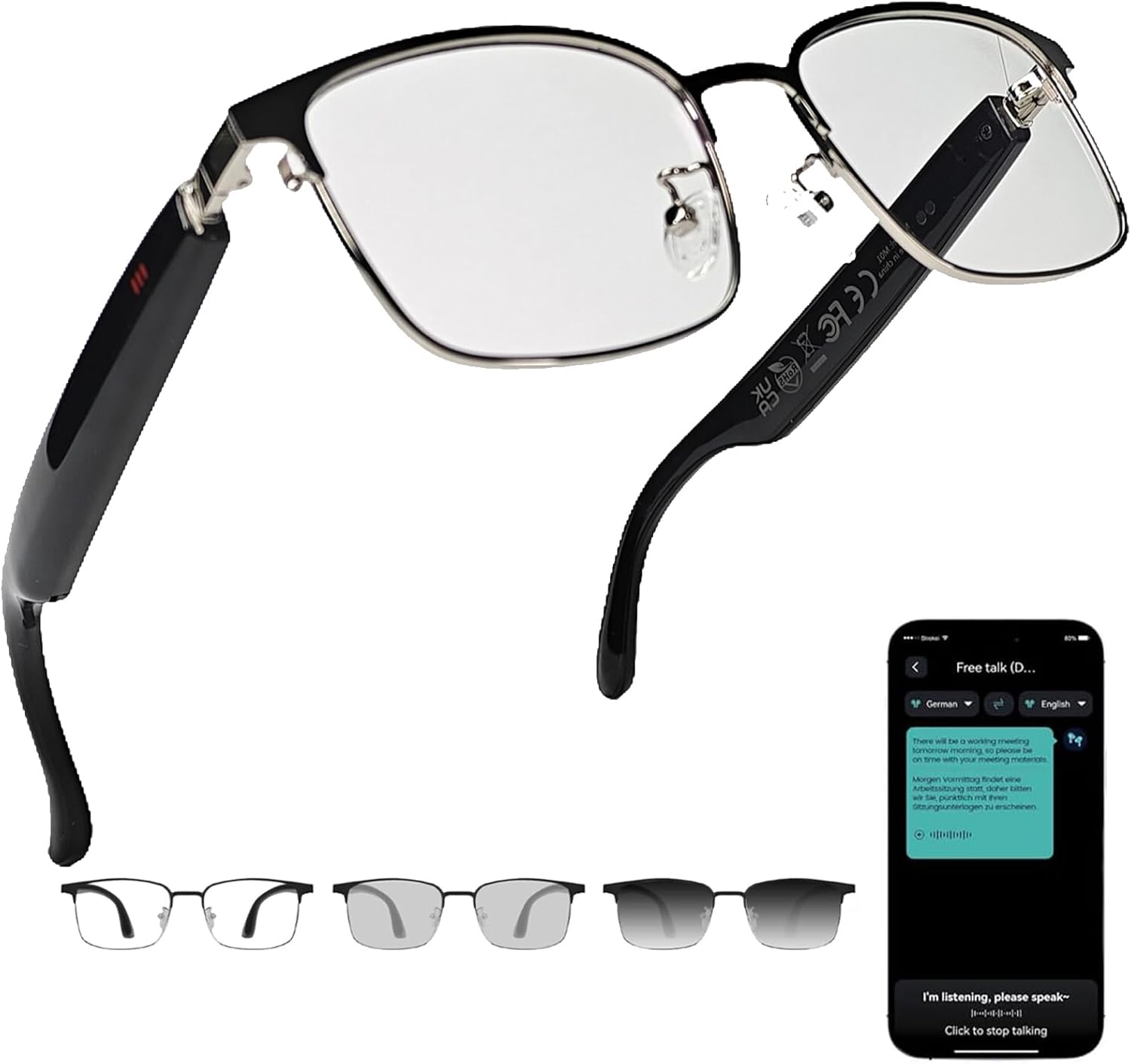 Ai Translation Smart Glasses with Bluetooth for Travel and Business
