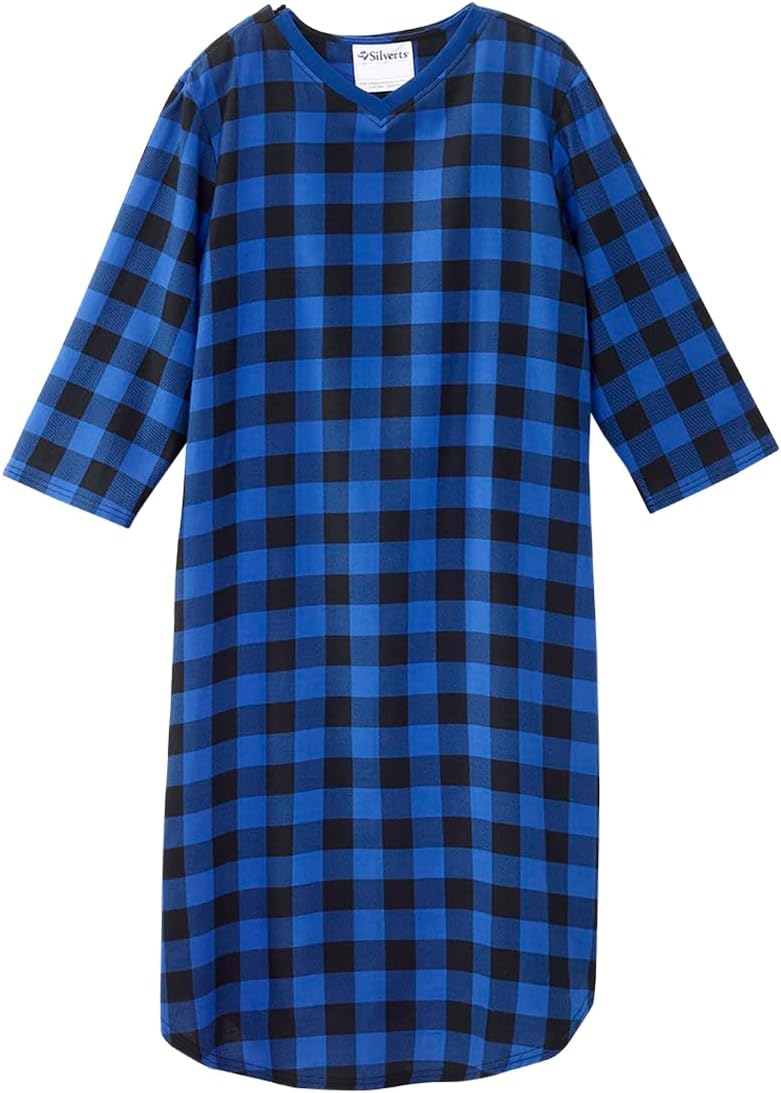 Mens Open Back Adaptive Flannel Nightgown for Seniors Comfort