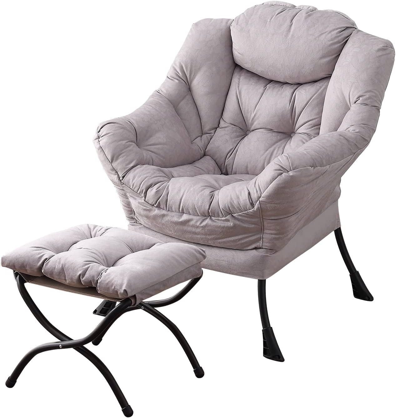 Welnow Lazy Chair with Ottoman for Small Spaces, Light Grey