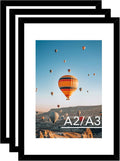 16.5x23.4 A2 Picture Frame Set of 3 Black with A3 Mat - Safe