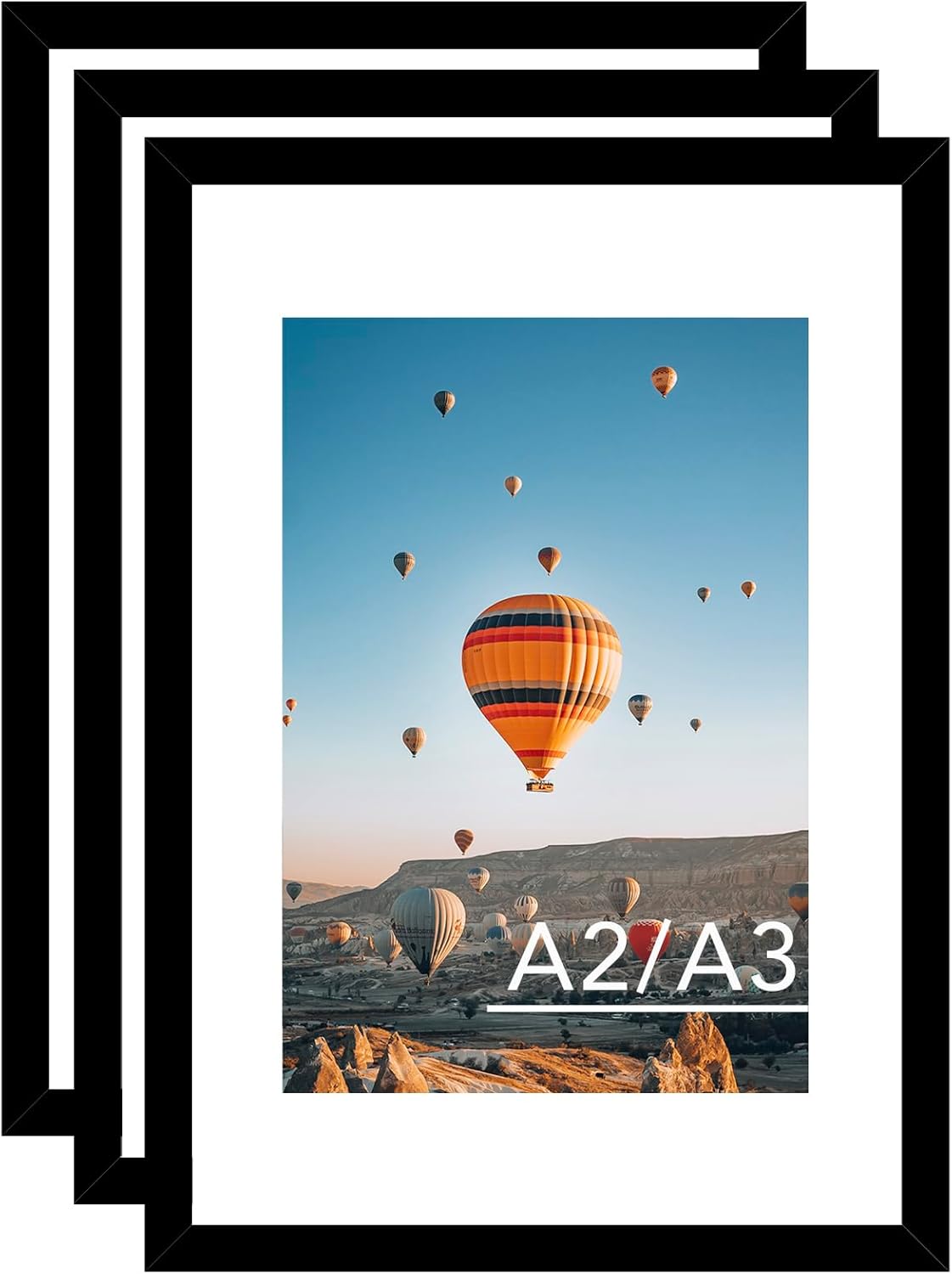 A2 Picture Frame Set of 3 Black with A3 Mat for Photos