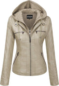 Springrain Women's Hooded Faux Leather Biker Jacket for Trendy Style
