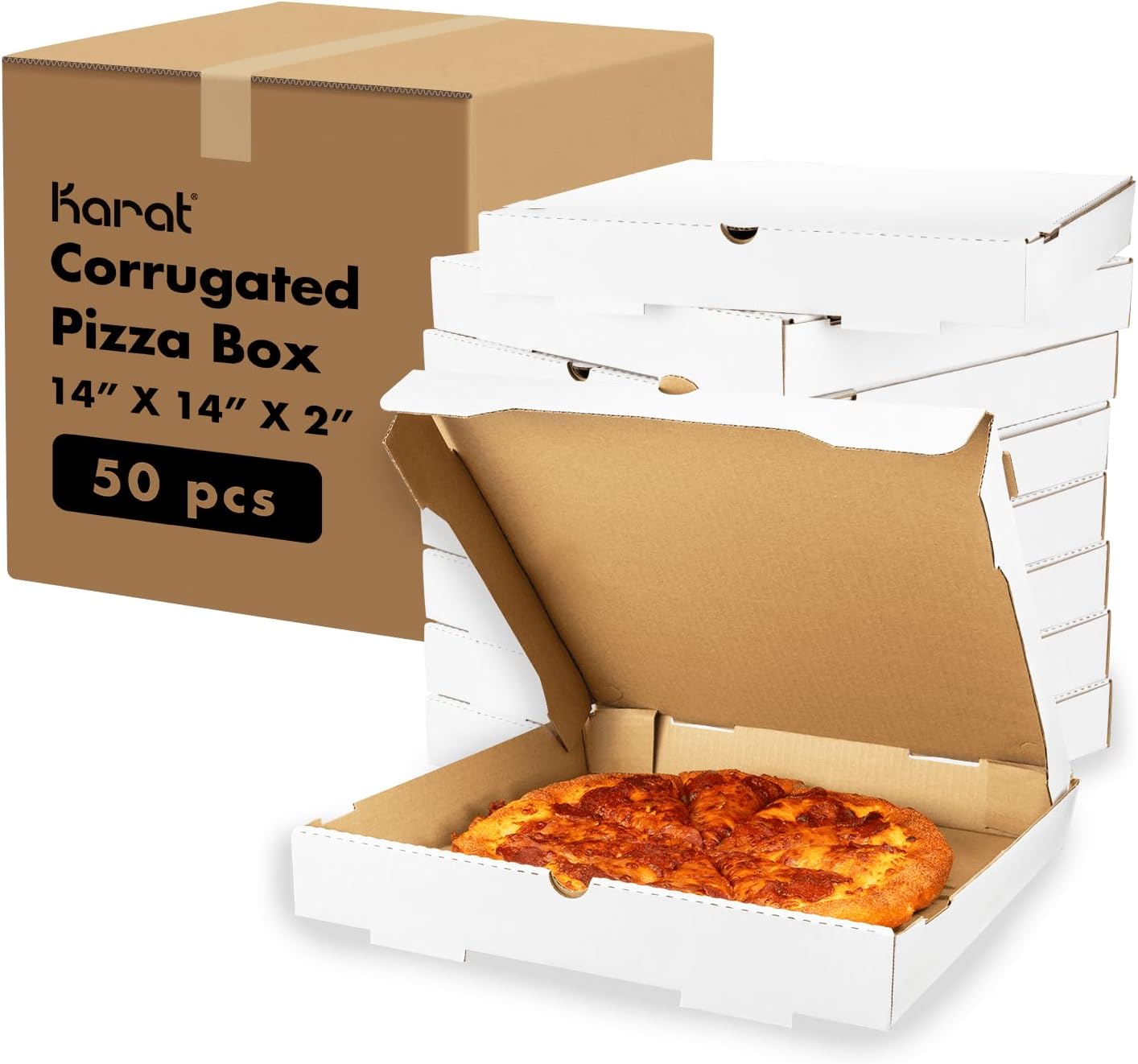 Corrugated Pizza Boxes 14in x 14in x 2in - Ventilated & Multi-Use