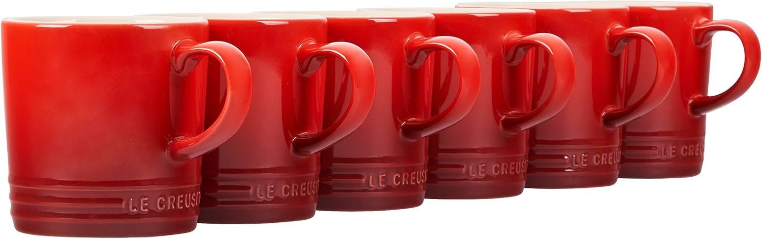 Le Creuset Stoneware Set of 6 London Mugs in Cerise Color