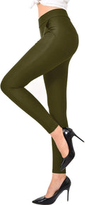 Womens Green Skinny Dress Pants - High Rise Pull On Trousers