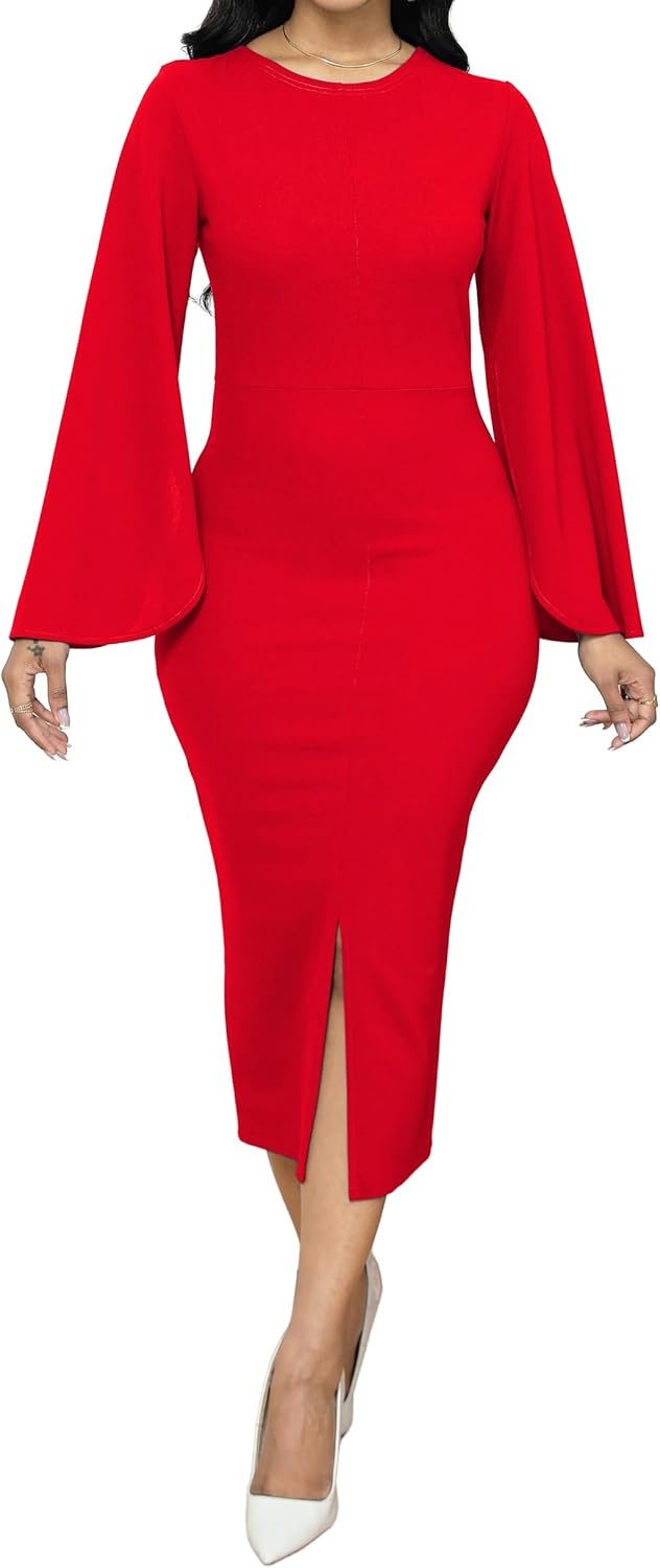 Elegant Red Business Dress for Women - IbuduSexy Pencil Dress