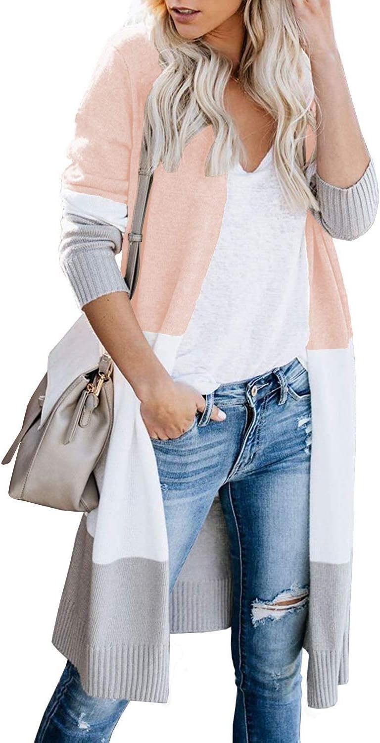 Stylish Women's Long Color Block Cardigan for All Seasons