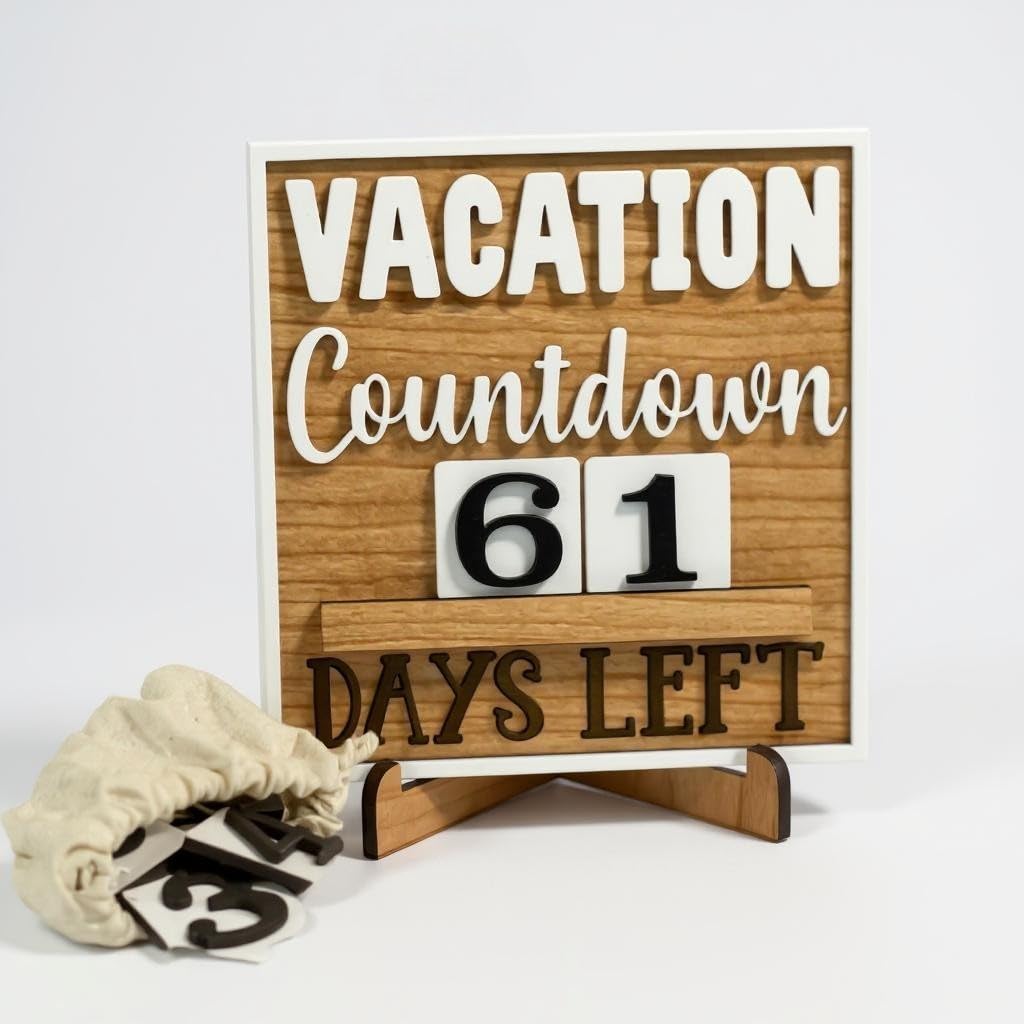 Vacation Countdown Home Decor Wood Sign with Stand for Travel