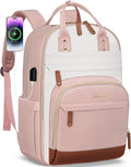 Laptop Backpack for Women Fits 17 in - Pink-Beige Large Capacity