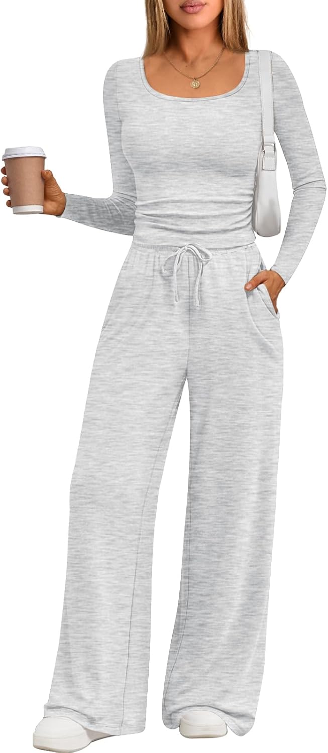 Trendy Queen 2 Piece Scoop Neck Lounge Set for Women Comfort