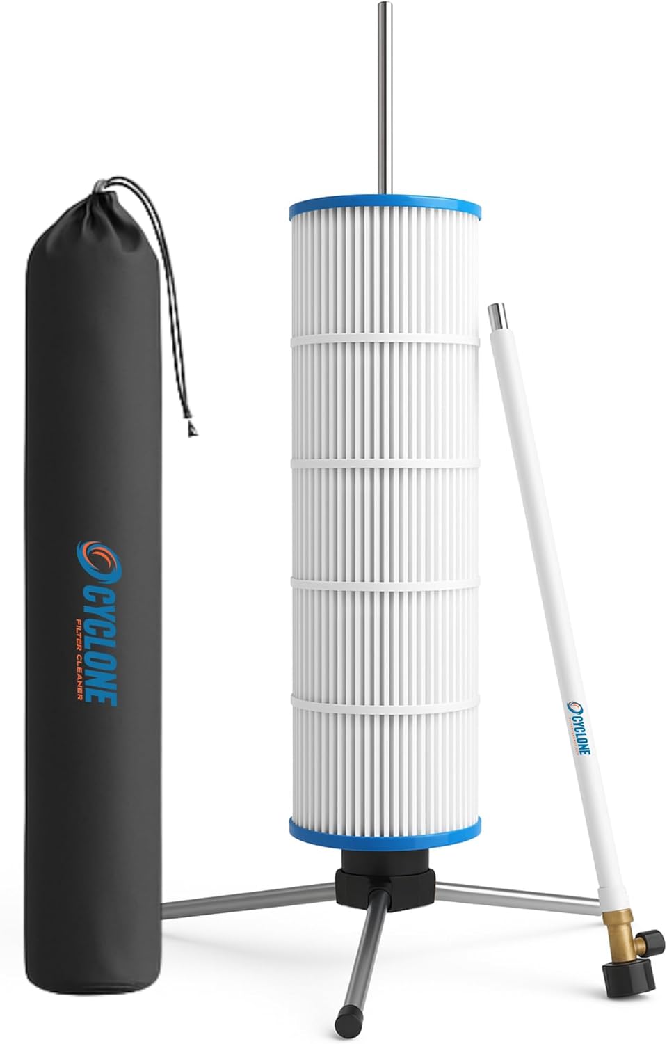 Cyclone Pool Filter Cleaner with Tripod Stand & Spray Wand