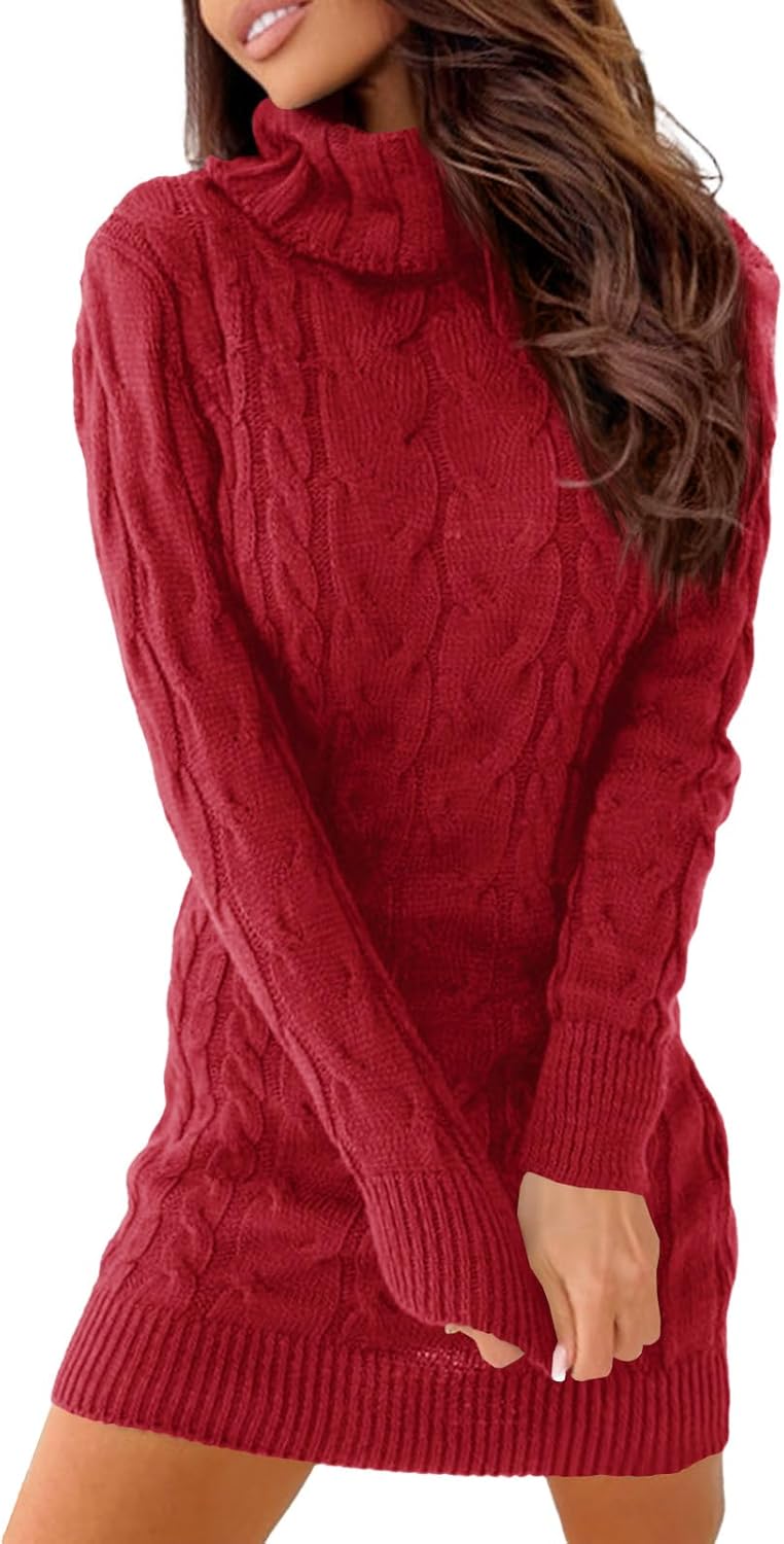 Langwyqu Womens Cable Knit Sweater Dress for Fall Fashion
