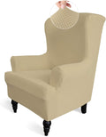 Wingback Chair Slipcover Beige - Stretch Jacquard Fit 20-30 in