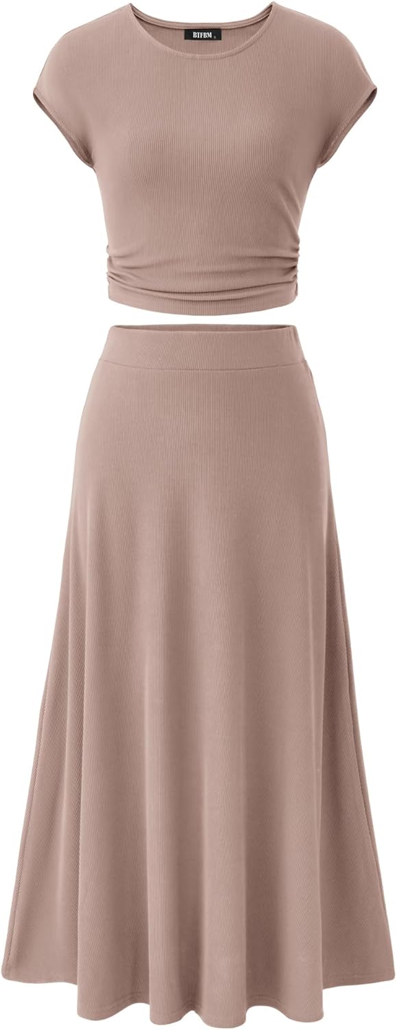 BTFBM Women Two Piece Skirt Set for Casual Summer Outfits