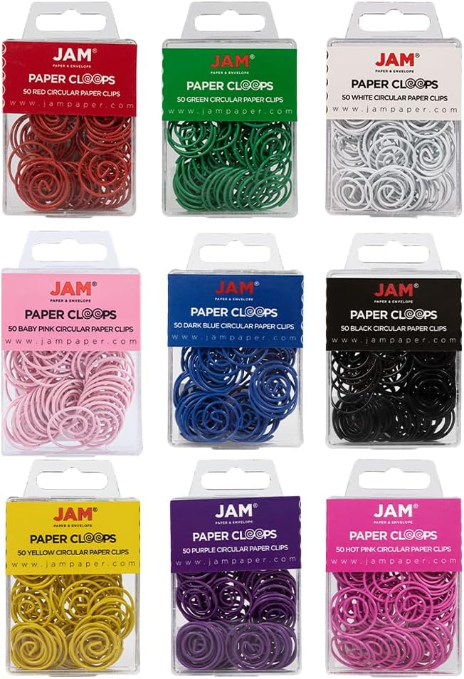 JAM PAPER Circular Paper Clips Assortment Pack - 9 Color Variety
