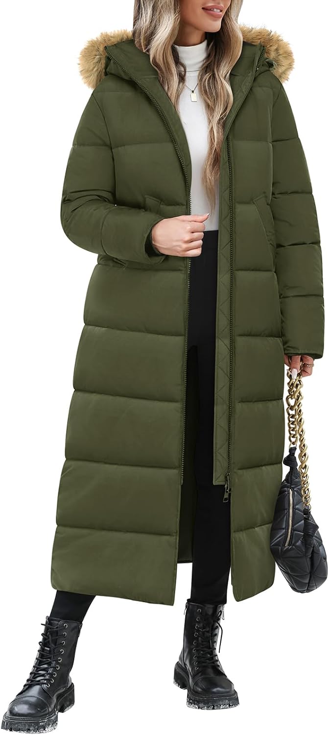 Long Winter Puffer Coat for Women with Detachable Hood