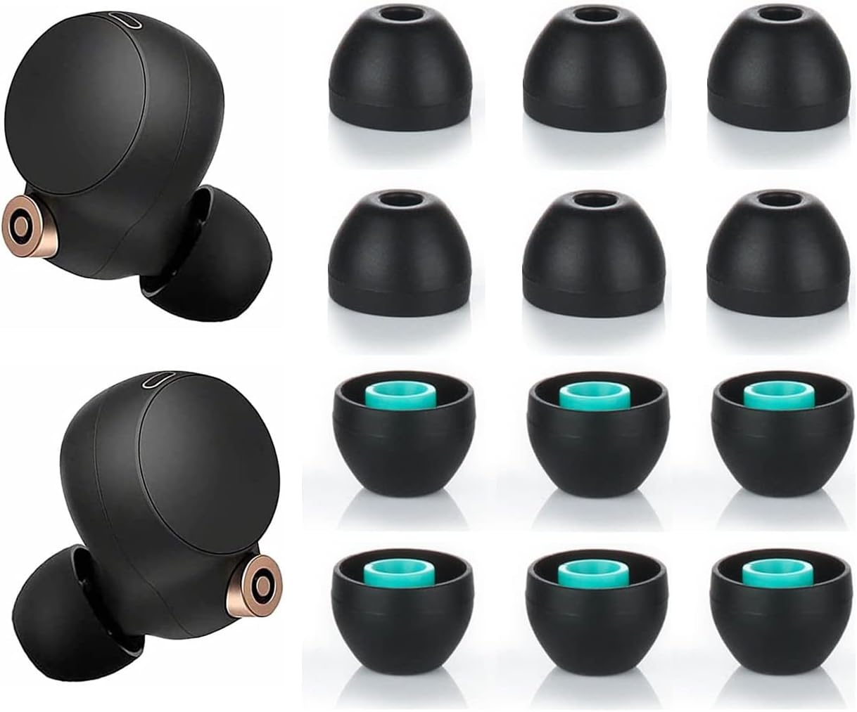 Silicone Ear Tips for Sony Earphones, WF 1000XM5/4/3, 6 Pairs M Black