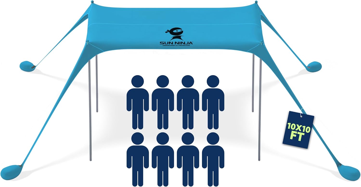 SUN NINJA Beach Tent Sun Shelter UPF50+ - Easy Pop Up Canopy