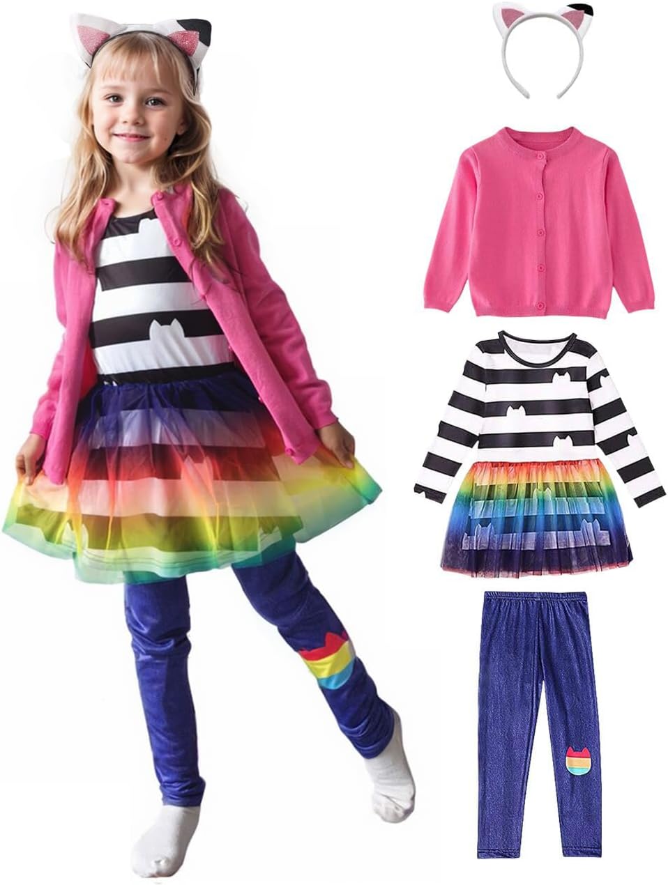 Rainbow Cat Dollhouse Costume Set for Girls Birthday Fun