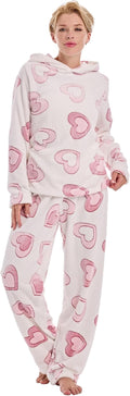 Womens Pajamas Fleece Set Jogger Sets Soft 2 Piece with Hoodie