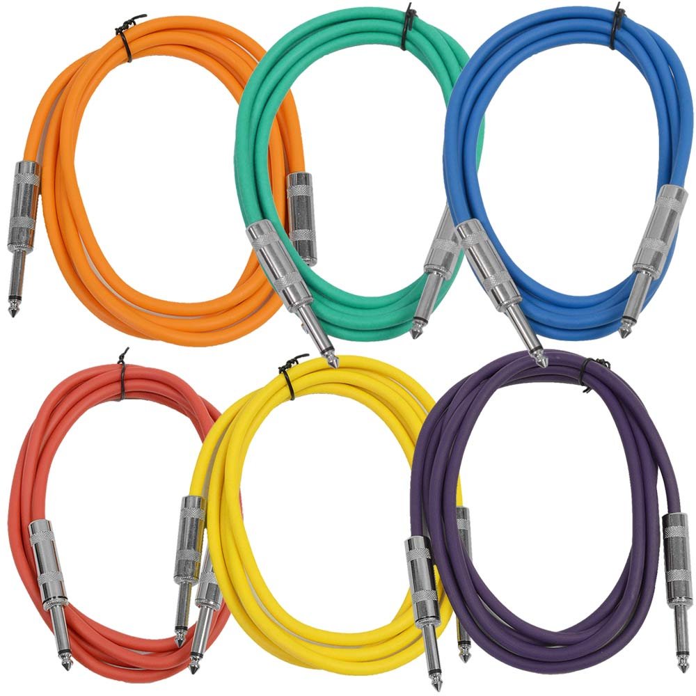 Seismic Audio Guitar Cables Pack of 6, 6 Feet Long, Multicolor