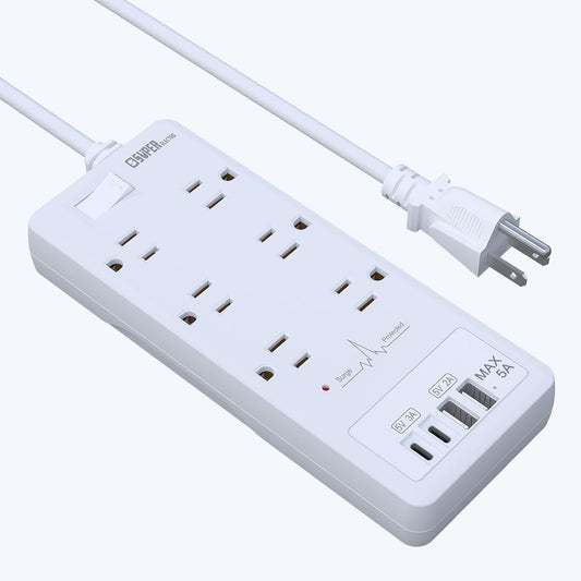 6-Outlet Surge Protector Power Strip: Fast Charging, Wall Mountable
