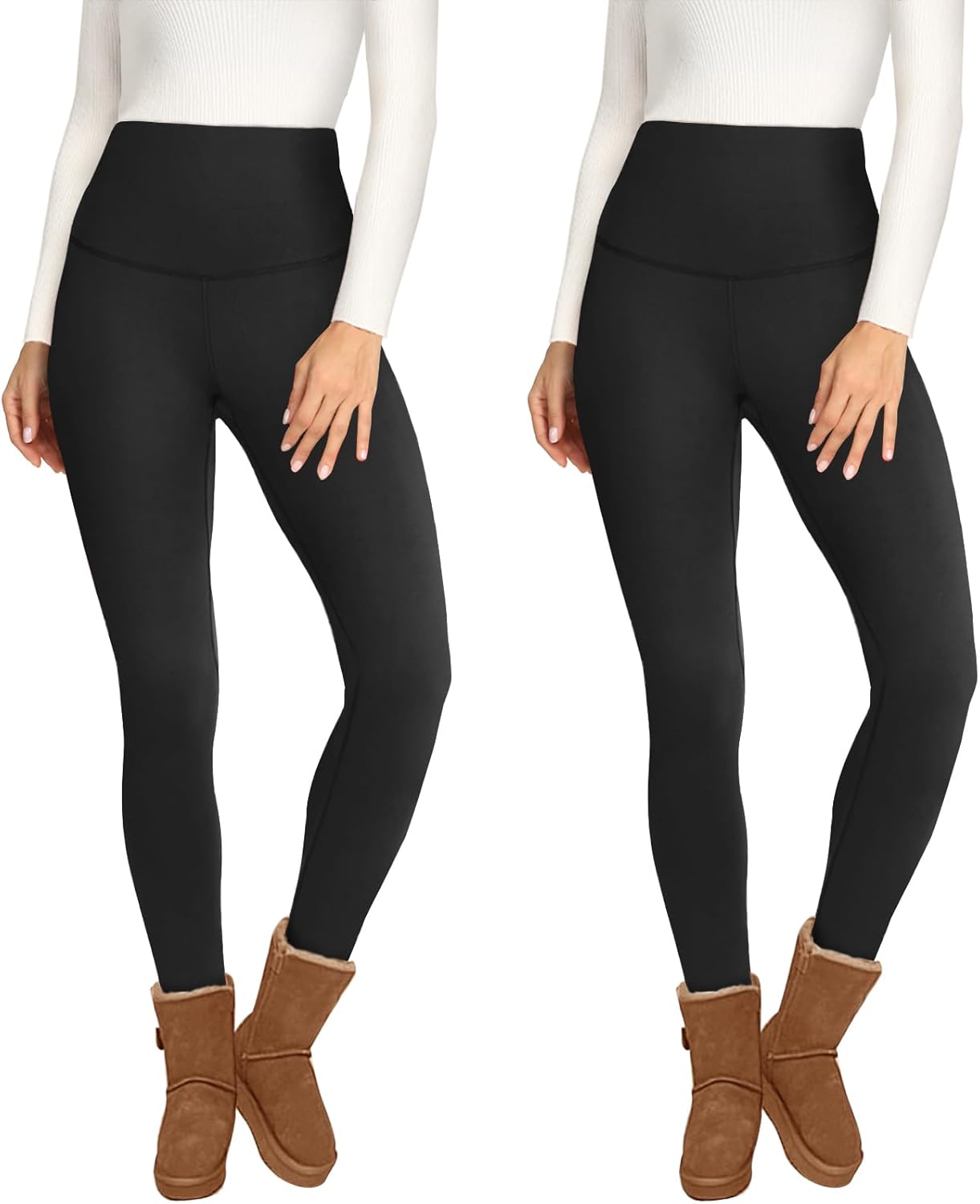 Opuntia 2-Pack Fleece-Lined High Waisted Leggings - Warm & Tummy Control