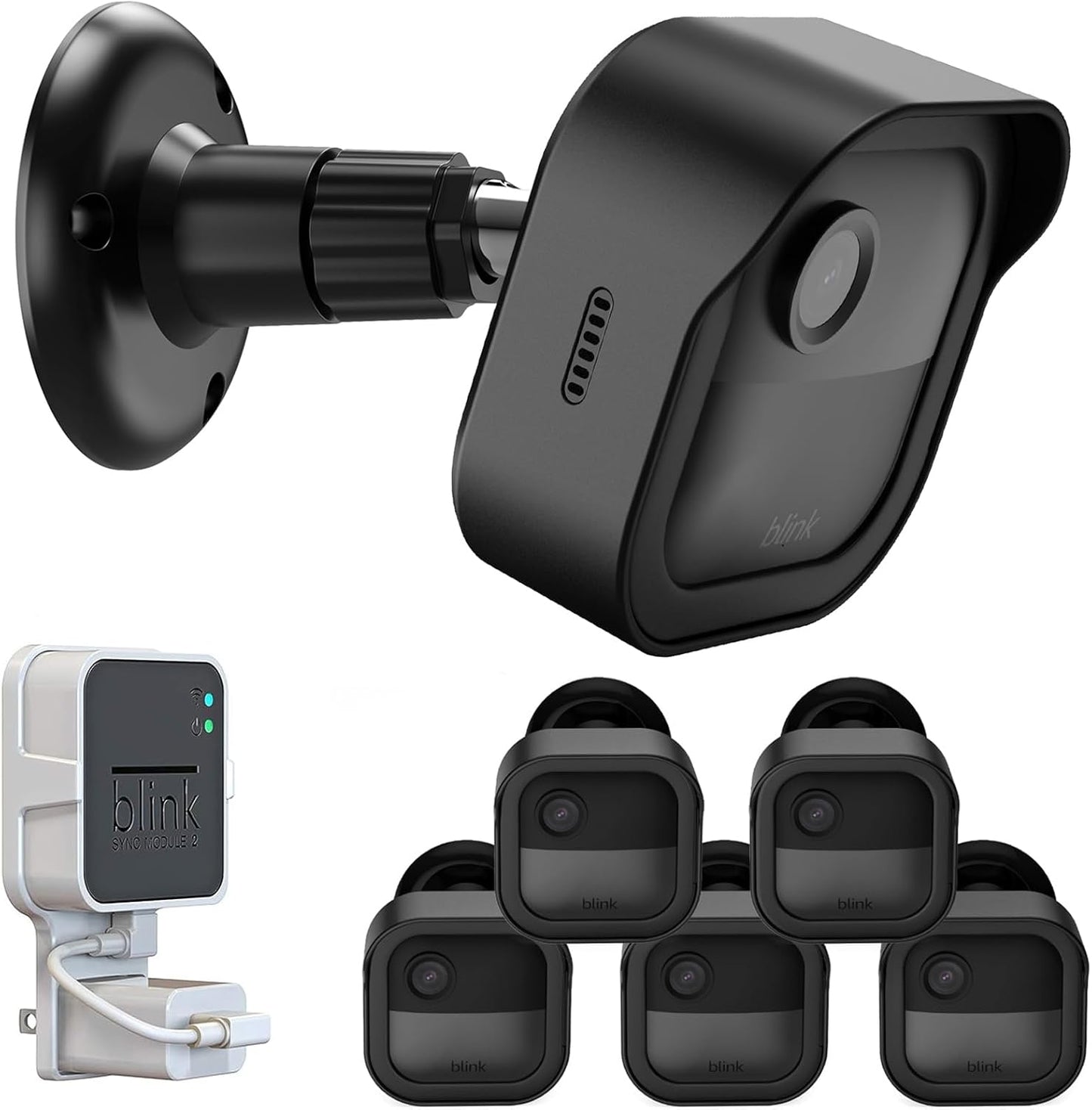 Blink Outdoor 4 Wall Mount Kit - Weatherproof, 360 Adjustable, Sync Module 2 Outlet - 5 Pack