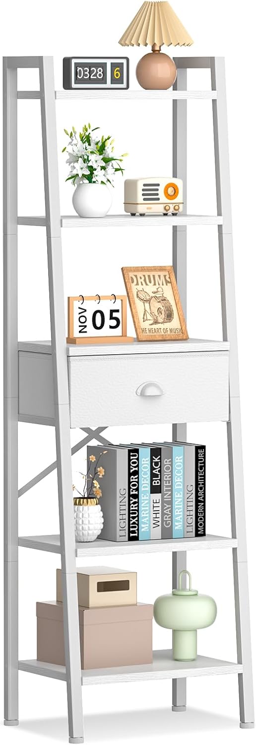 Furologee 5 Tier Bookshelf with Drawer for Stylish Storage