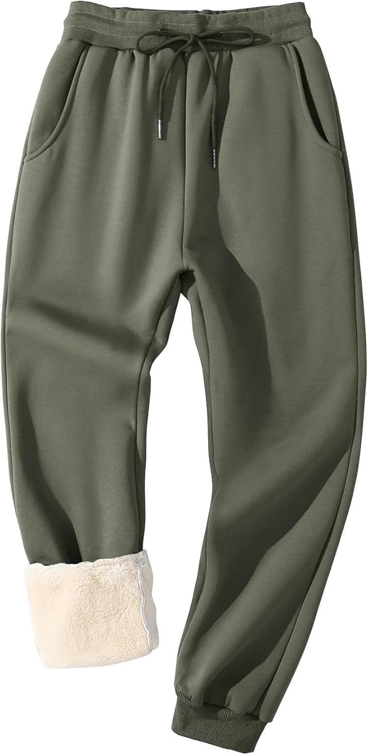 Flygo Men's Fleece Lined Sherpa Sweatpants for Winter Warmth