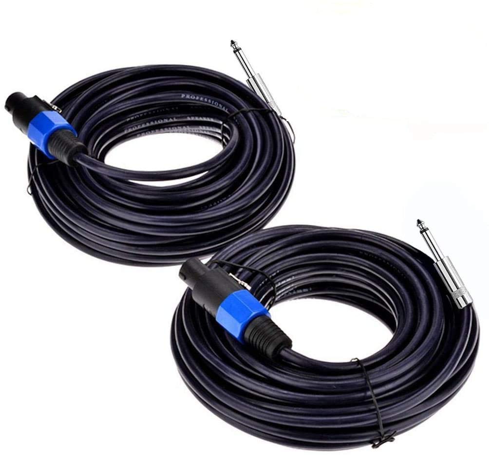2Pack 100 ft Speakon to 1/4 Male Speaker Cables for DJs