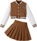 Girls 2 Piece Skirt Set Button Up Jacket and Pleated Mini Skirt - Cozy