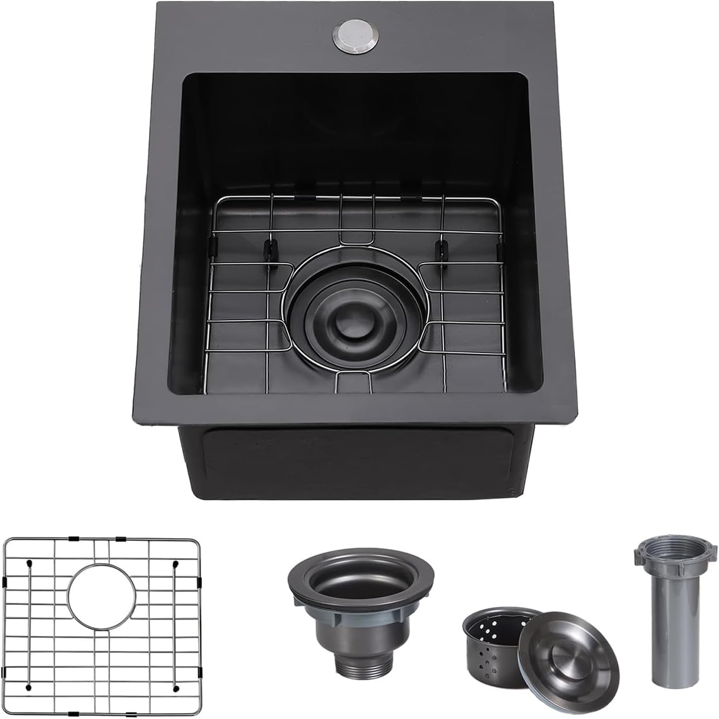 VAPSINT Drop In Black Bar Sink for Stylish Kitchen Prep