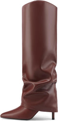 Fold Over Knee High Boots Pointed Toe Stiletto - Sleek Heel Style
