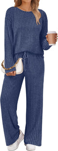 Womens Ribbed Knit Lounge Set 2-Piece Long Sleeve - Cozy Fall Fit