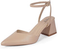 Closed Toe Heels for Women Pointed Toe Ankle Strap Low Chunky Heels