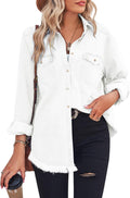Zilcremo Women Denim Shirt Chambray Collared Jean Shirt - Relaxed two