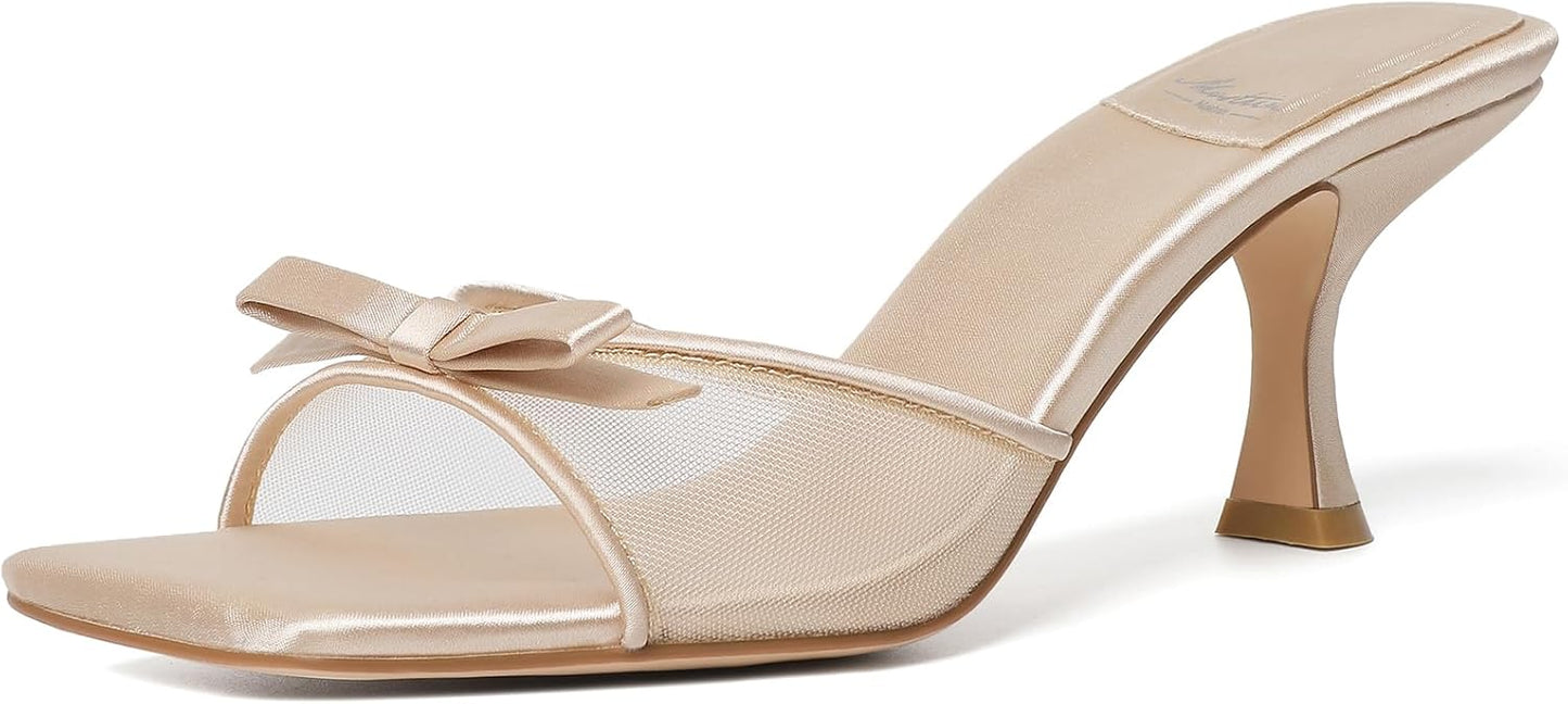 Mostrin Kitten Heels for Women with Bow Vintage Mules Style