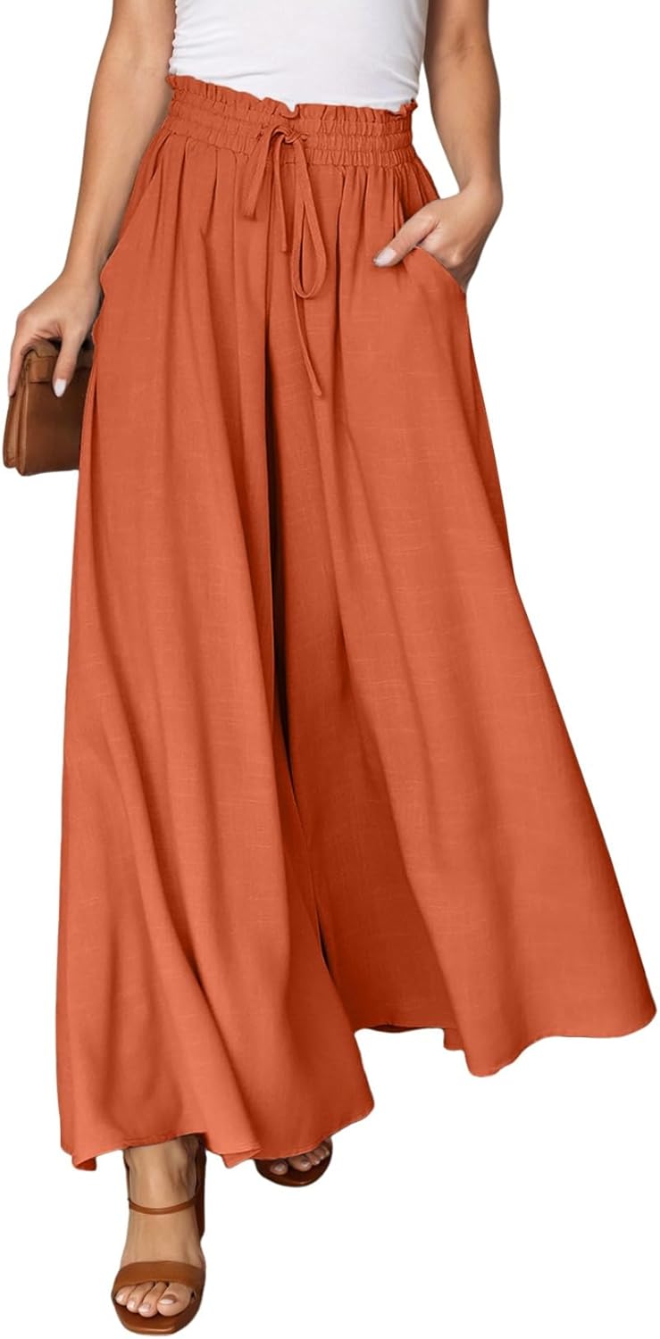 Dokotoo Casual Elastic Waist Wide Leg Pants for Women