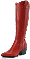 Womens Cowboy Boots Wide Calf Knee High Pointed Toe - Comfortable