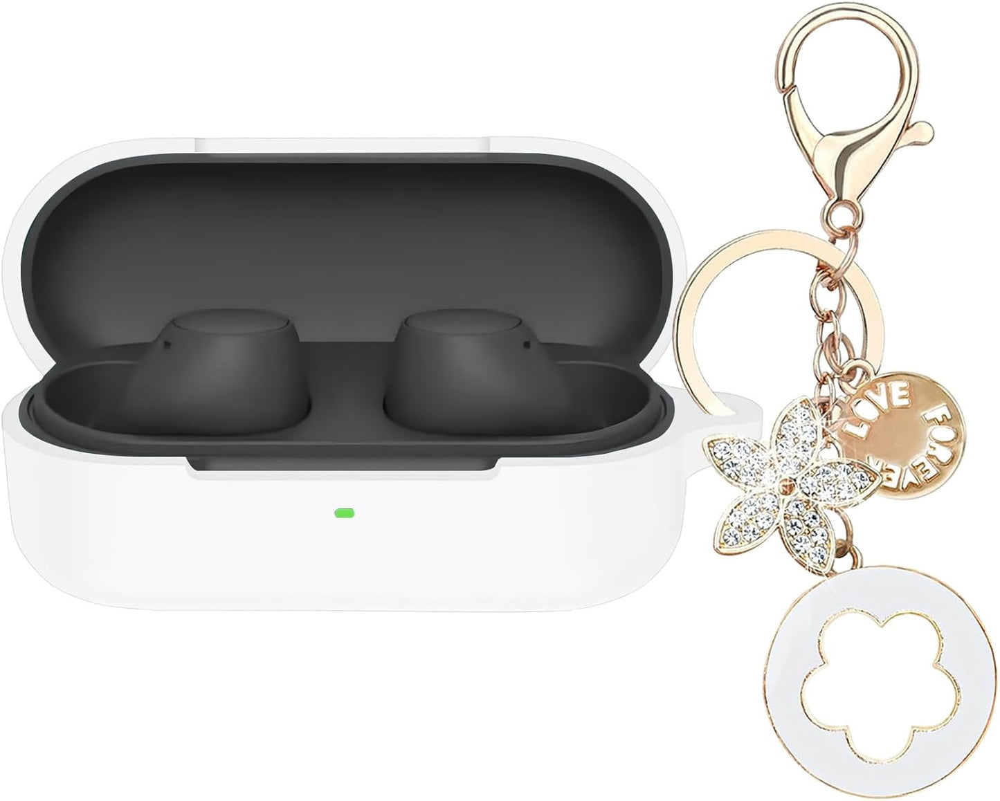 White Silicone Case for Sony WF-C510 + Bling Keychain